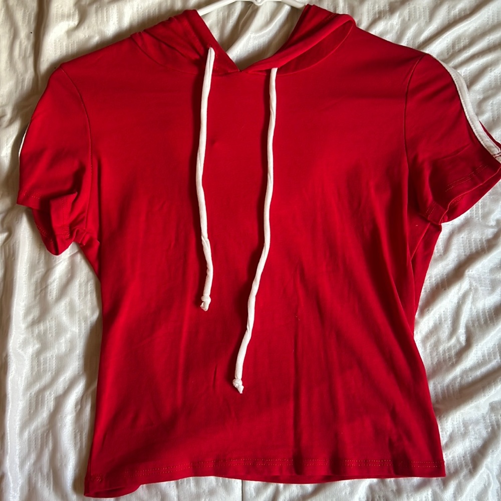 Red hooded t-shirt